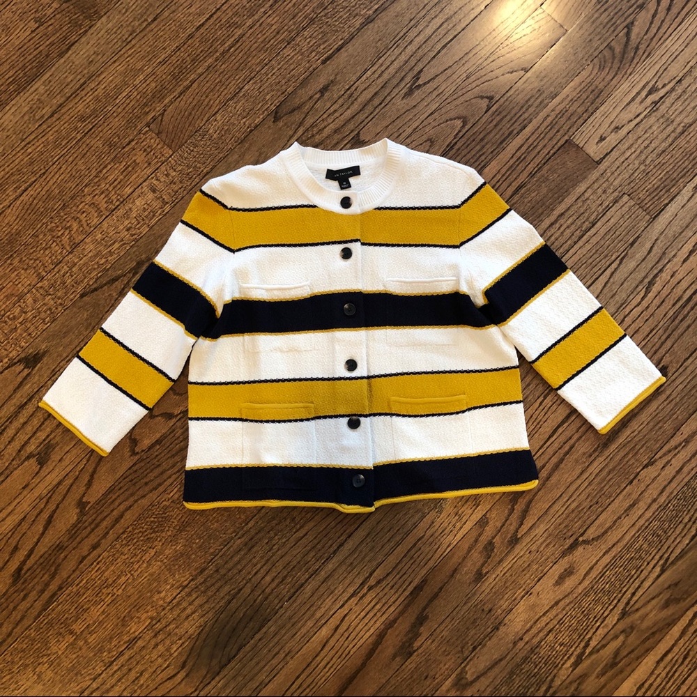 Ann Taylor Navy and Yellow Stripe Sweater Jacket